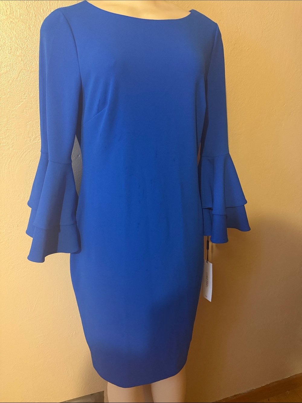 Calvin Klein Royal Blue Ruffle Sleeve Sheath Dress
